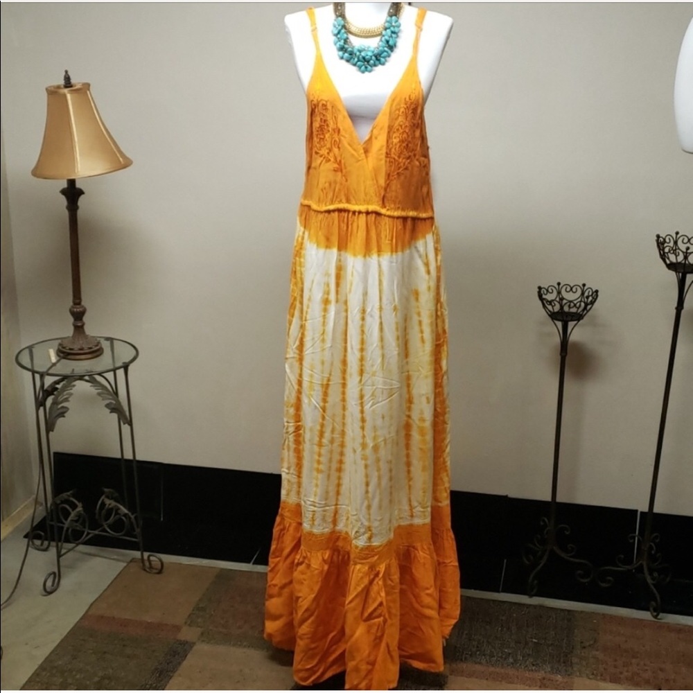 Orange/white tie dye hippie festival maxi dress